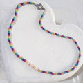 Colourful beads and Freshwater Pearl Beaded Necklace Stainless Steel