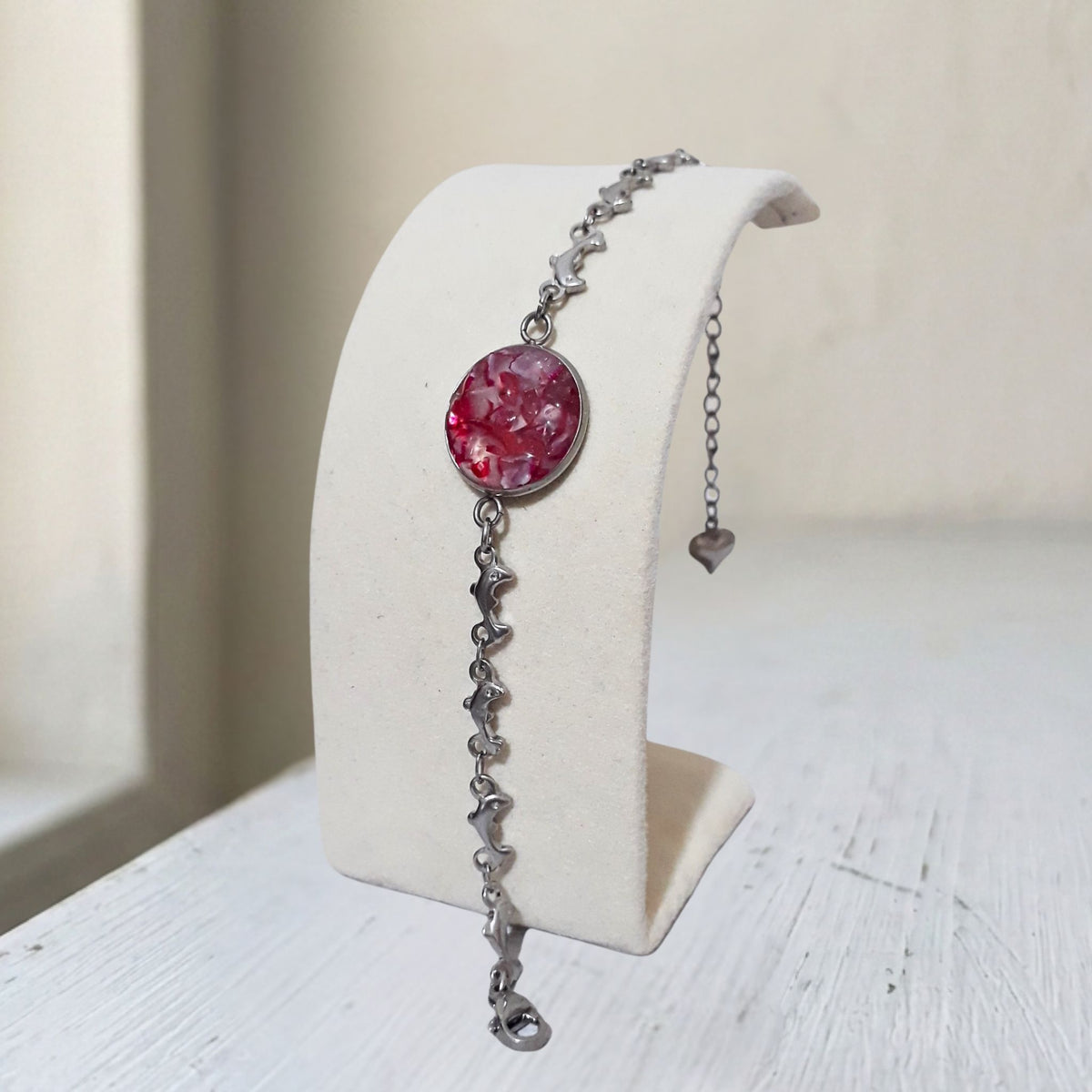 Crushed Pink Agate Stainless Bracelet