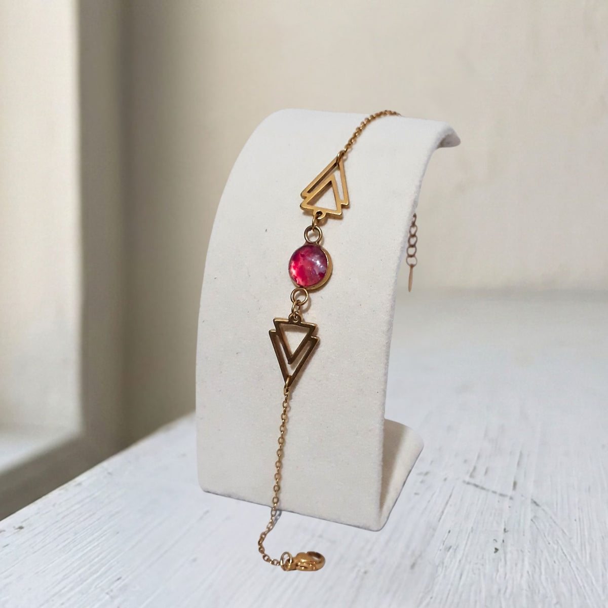 Crushed Pink Agate Chain Bracelet - Kiooinsitu