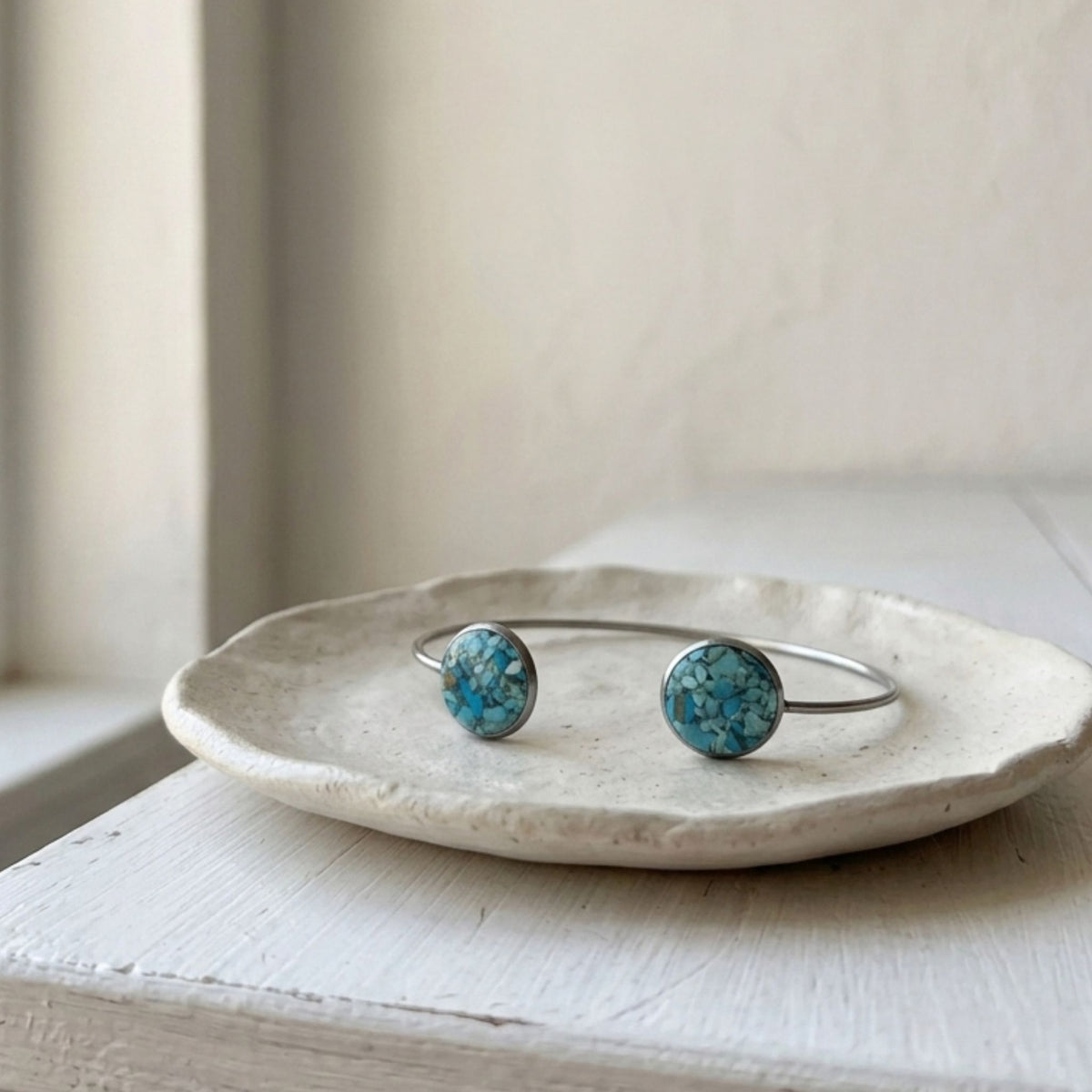 Crushed Turquoise Bezel Open Cuff Bangle