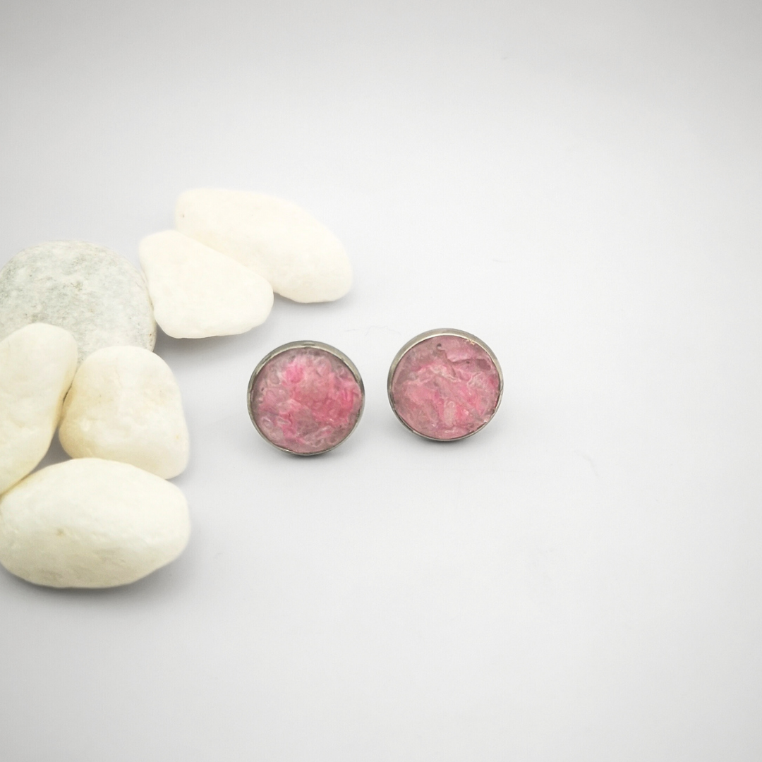 Crushed Pink Aura Quartz Ear Studs – 12mm Stainless Steel - Kiooinsitu