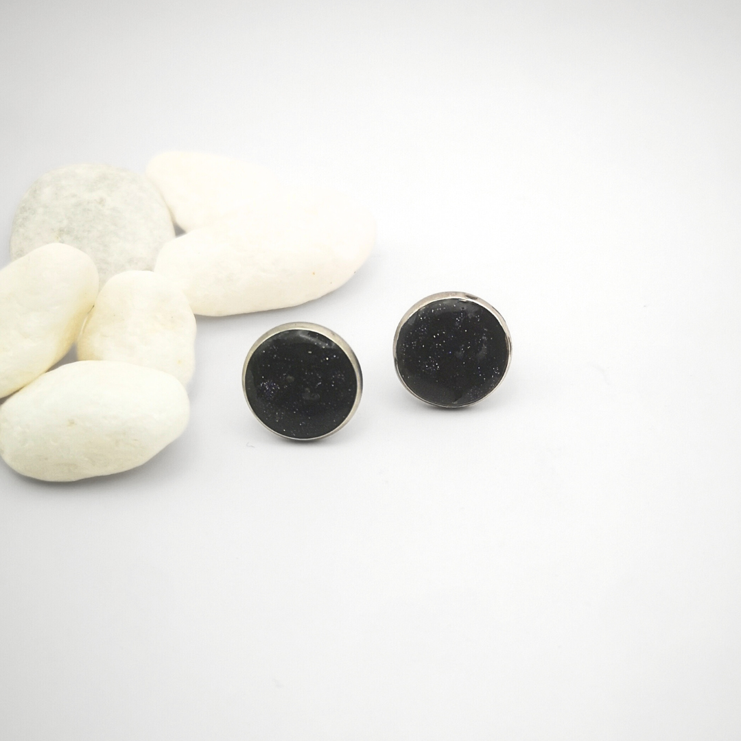 Crushed Starstone Stainless Steel Ear Studs 12mm - Kiooinsitu