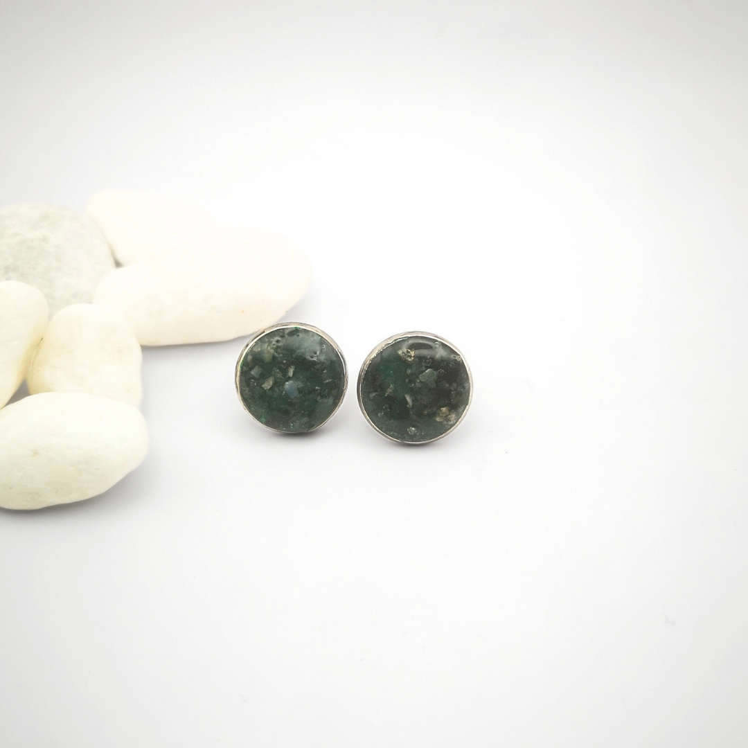 Crushed Green Moss Agate Stainless Steel Ear Studs - 12mm - Kiooinsitu