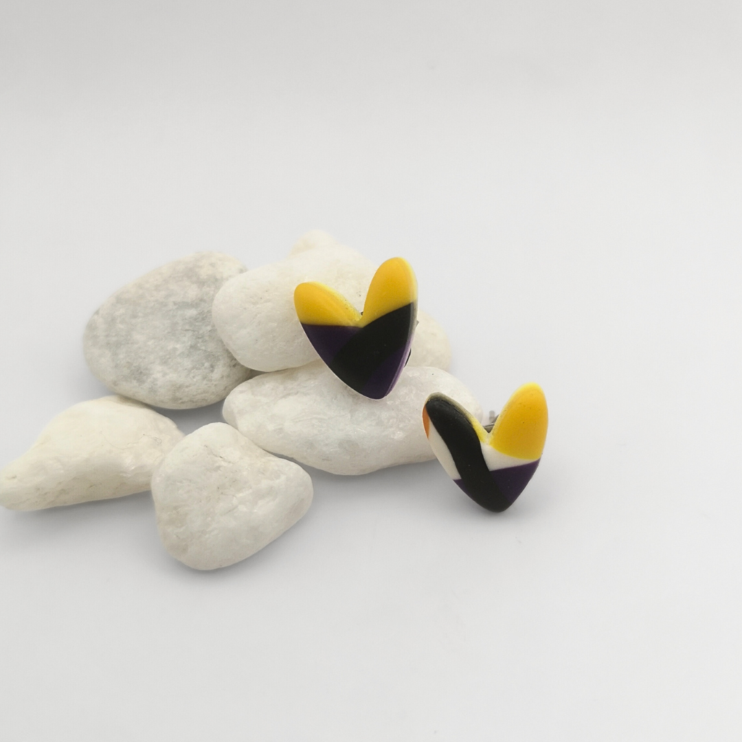 Color Pop Hearts Handmade Polymer Clay Earrings with Stainless Steel Pins - Kiooinsitu