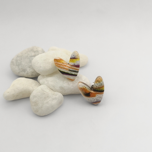 Radiant Heart Polymer Clay Ear Studs Stainless Steel Pins