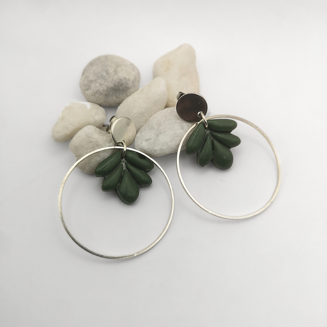 Forest Halo – Polymer Clay Stainless Steel Hoop Earrings - Kiooinsitu
