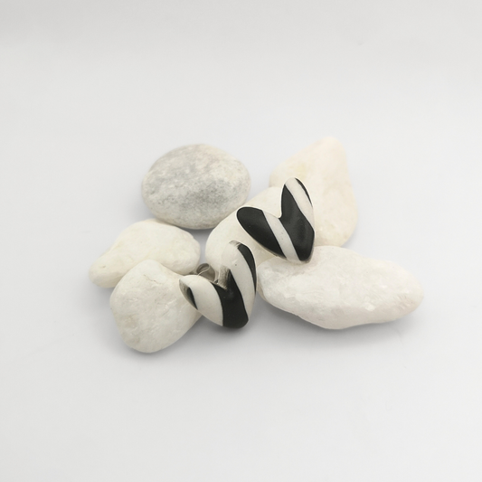 Monochrome Moods – Handmade Black & White Heart Polymer Clay Studs