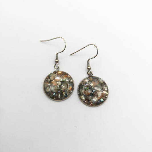 "Sand & Sea" – Stainless Steel Drop Earrings with Crushed Freshwater Pearls