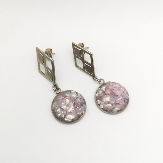 "Lilac Lattice" – Drop Earrings with Crushed Freshwater Pearls