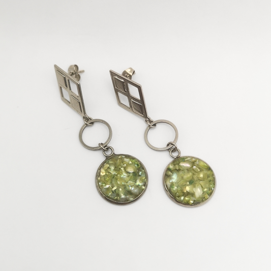 "Olive Gleam" - Dangle Earrings with Crushed Freshwater Pearls