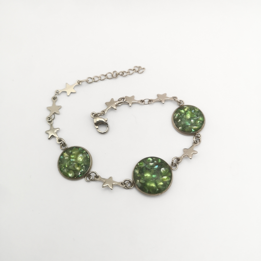 "Starglow" – Handmade Stainless Steel Bracelet with Crushed Green Pearls