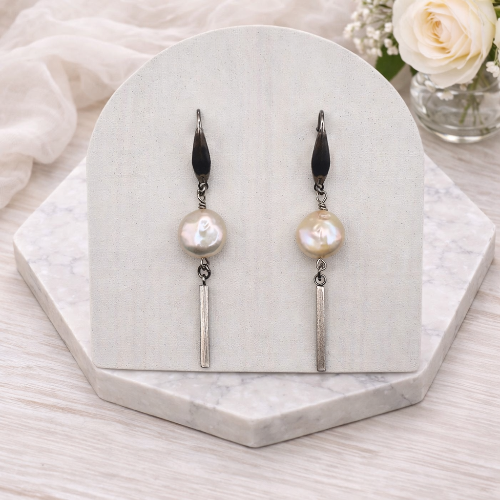 Freshwater coin pearl drop earrings