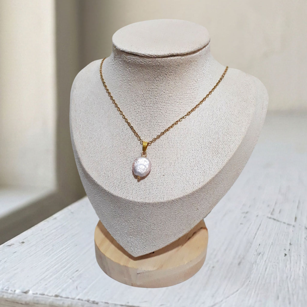 Gold Plated Pink Coin Pearl Necklace
