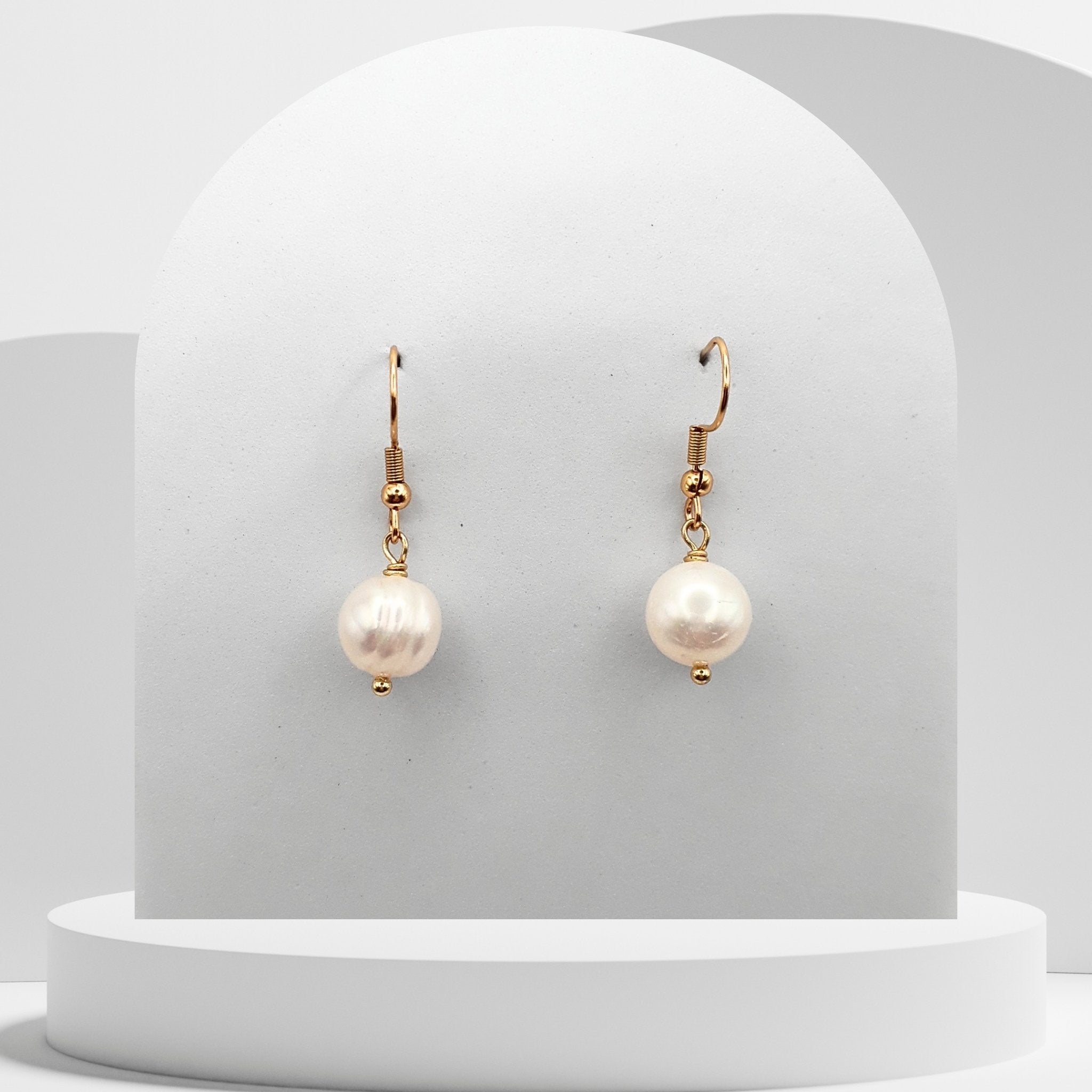 Freshwater pearl 8mm gold plated drop earrings
