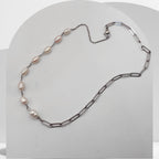 Handmade stainless steel necklace with paperclip cable chain and white freshwater pearls