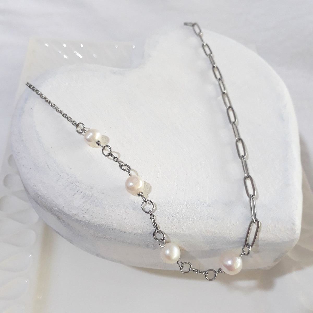 Handmade Freshwater Pearl & Paperclip Chain Necklace