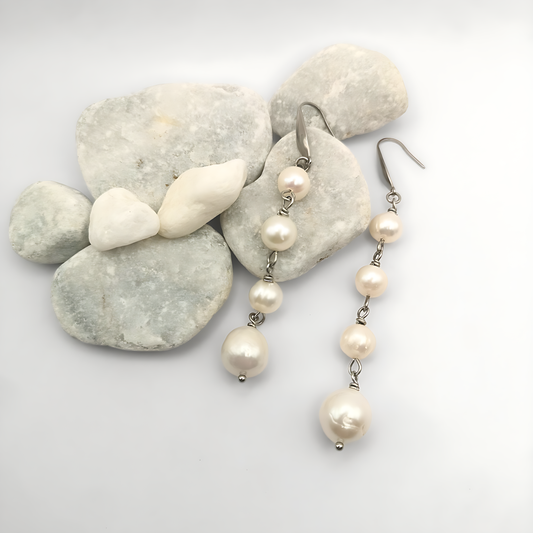 The Celeste Cascade – Freshwater Pearl Drop Earrings