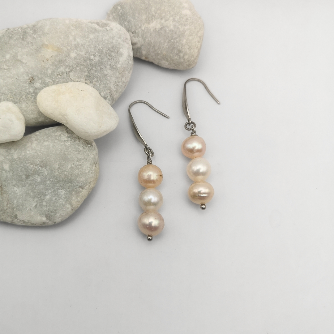 Trilume – Triple Freshwater Pearl Earrings with Stainless Steel Hooks
