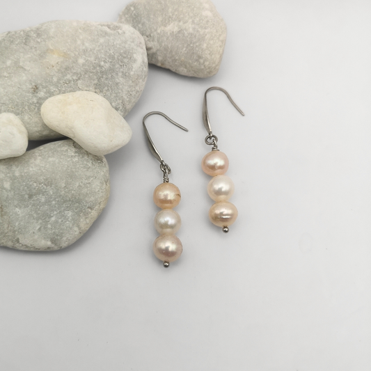 Trilume – Triple Freshwater Pearl Earrings with Stainless Steel Hooks