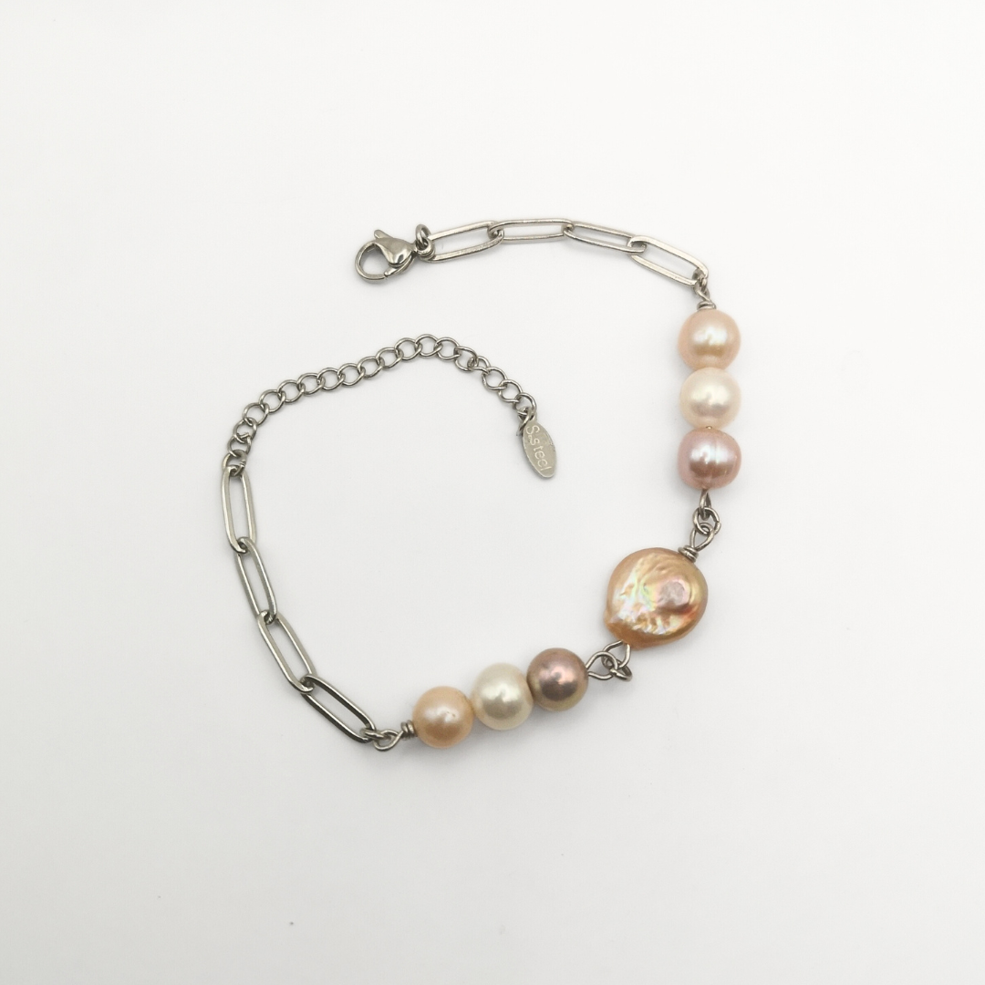 Peach Coin Pearl & Freshwater Pearls Bracelet