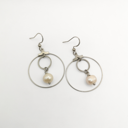 White Freshwater Pearl Hoop Earrings