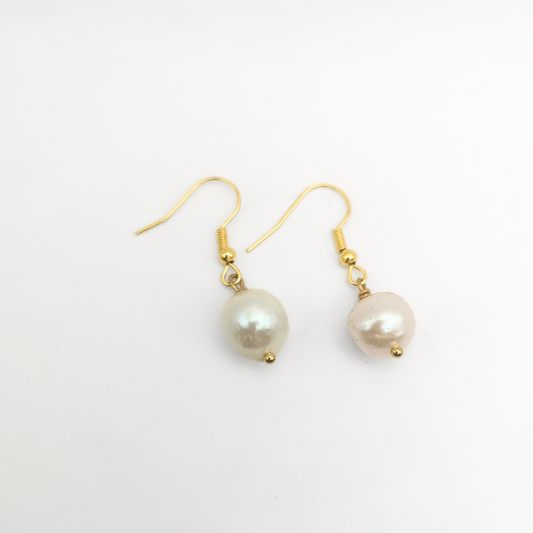 Gold-Plated Stainless Steel Drop Earrings with White Teardrop Freshwater Pearls