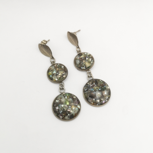 "Ocean Treasure" Dangle Earrings – Crushed Freshwater Pearls & Stainless Steel Leaf Studs