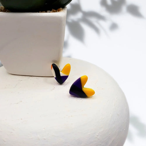 Colour Block Heart Polymer Clay Studs - Kiooinsitu