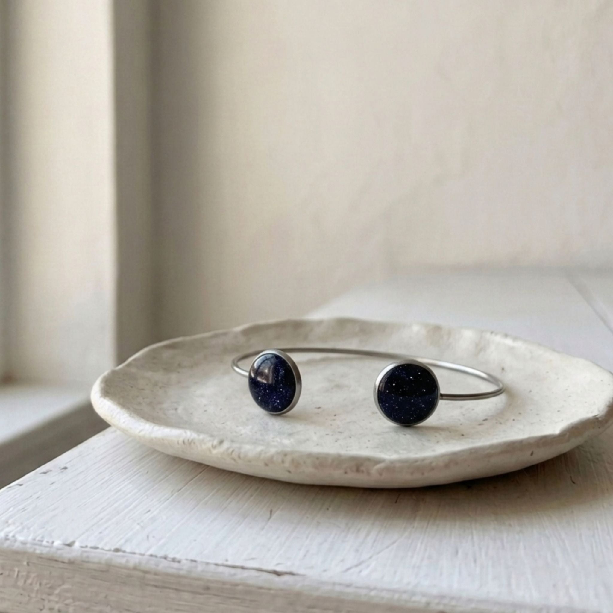 Crushed Starstone Stainless Steel Cuff Bangle - Kiooinsitu