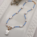 Blue Bead Baroque Pearl Necklace - Kiooinsitu