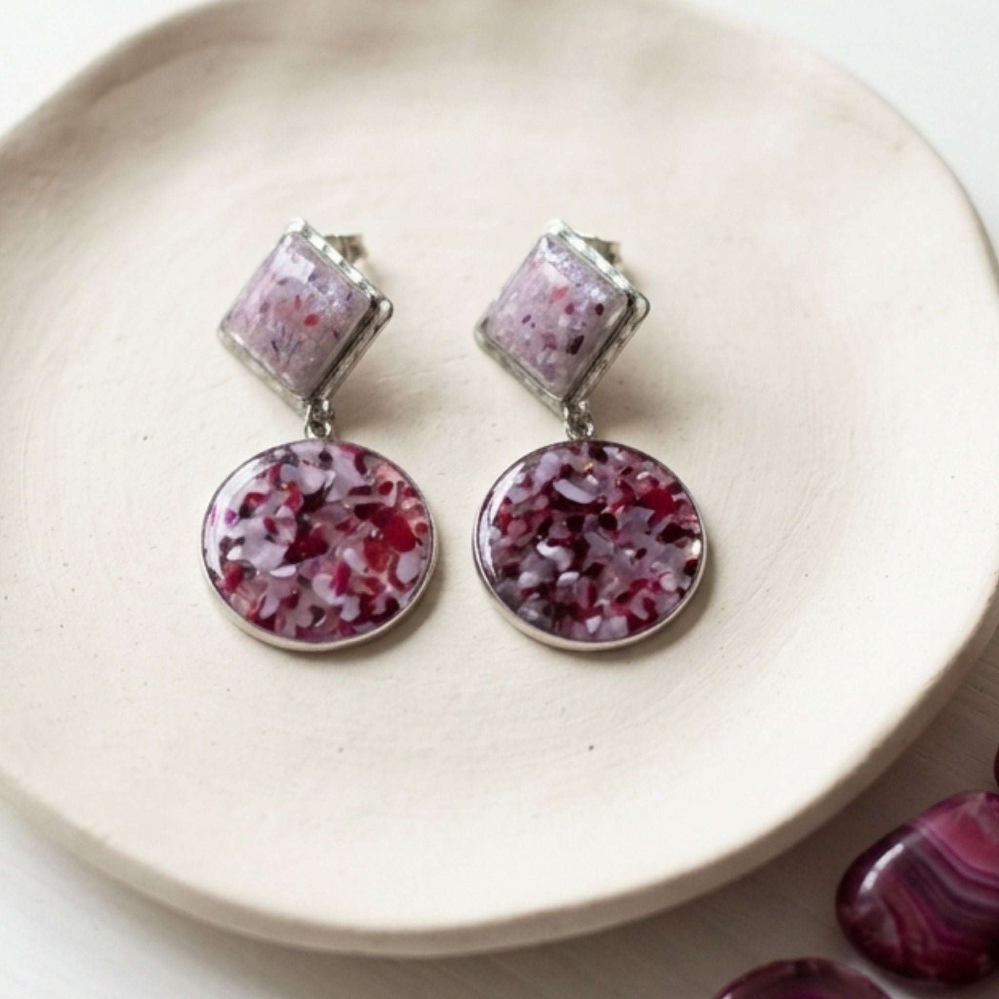 Handmade Pink Agate Drop Earrings - Kiooinsitu