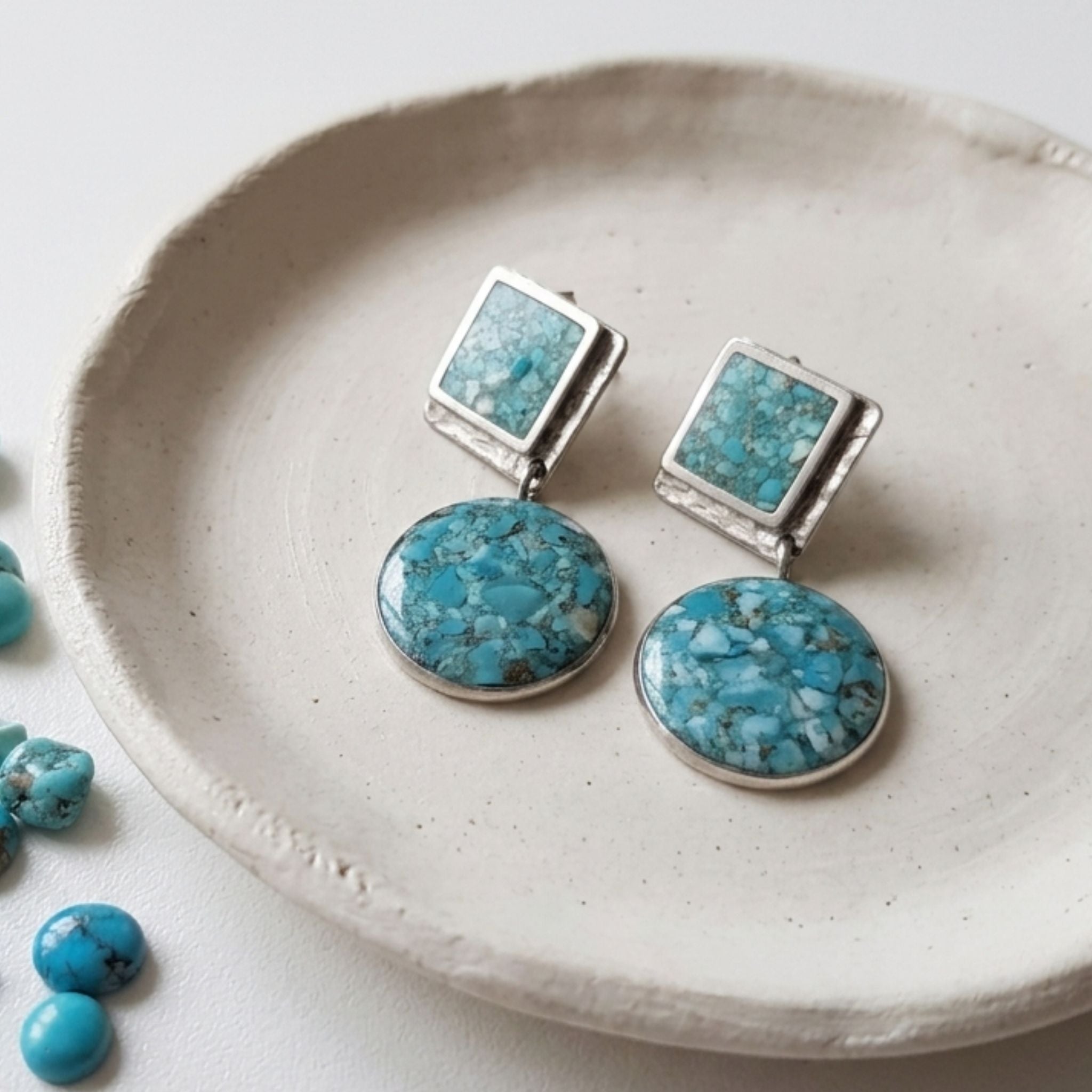 Handmade Turquoise Drop Statement Earrings - Kiooinsitu