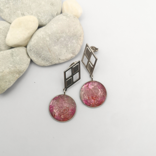 Crushed Clear Quartz Stainless Steel Drop Earrings