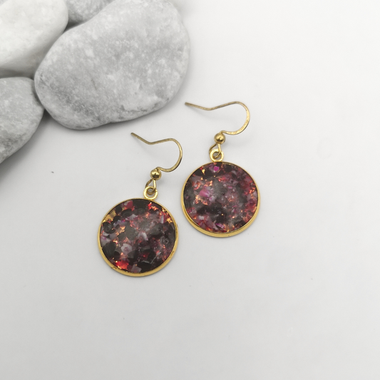 Crushed Dark Red Agate Gold Plated Stainless Steel Drop Earrings