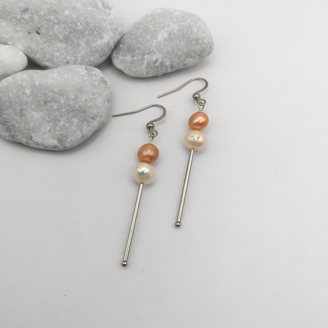 Freshwater Pearl Stainless Steel Dangle Earrings - Kiooinsitu