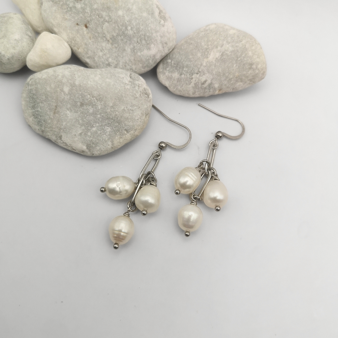 Freshwater Pearl Stainless Steel Drop Earrings - Kiooinsitu