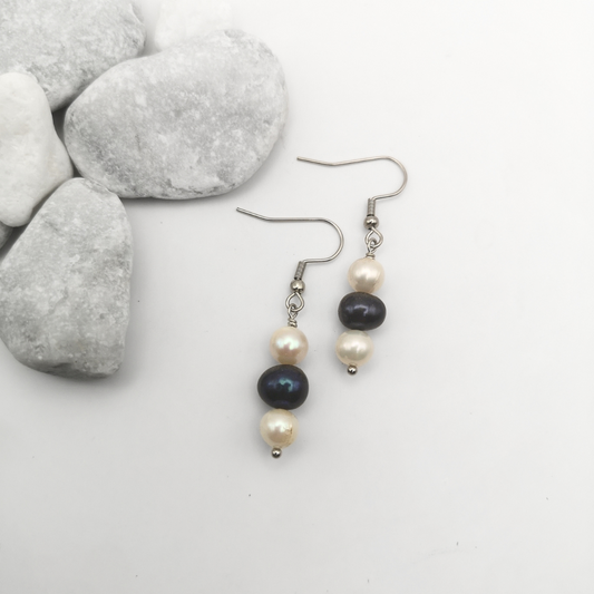 White & Midnight Blue Freshwater Pearl Drop Earrings