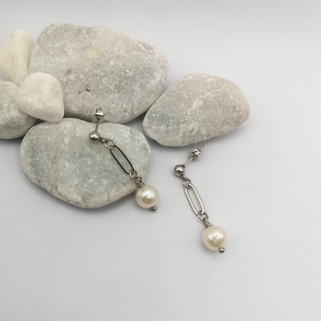 Freshwater Pearl Stainless Steel Drop Earrings - Kiooinsitu