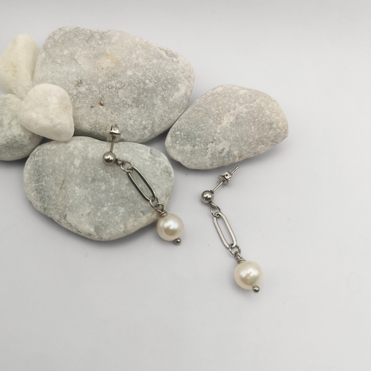 Freshwater Pearl Stainless Steel Drop Earrings