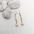 White Freshwater Pearl Gold Plated Stainless Steel Dangle Earrings - Kiooinsitu