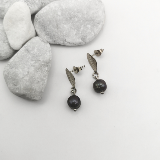 Midnight Blue Freshwater Pearl Drop Earrings