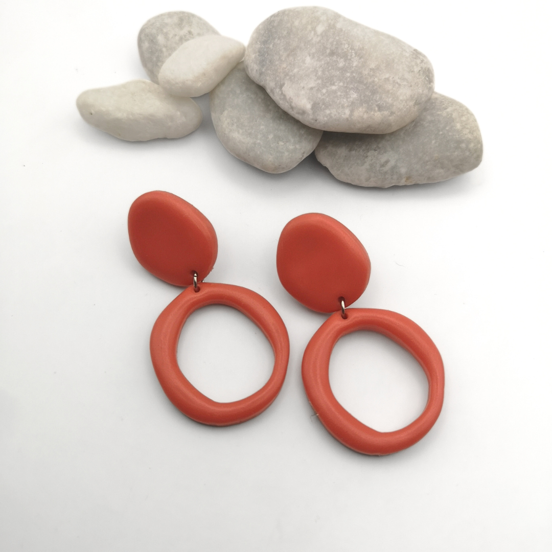 Terracotta Whisper – Polymer Clay Hoop Earrings - Kiooinsitu