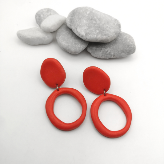 Red Polymer Clay Hoop Earrings