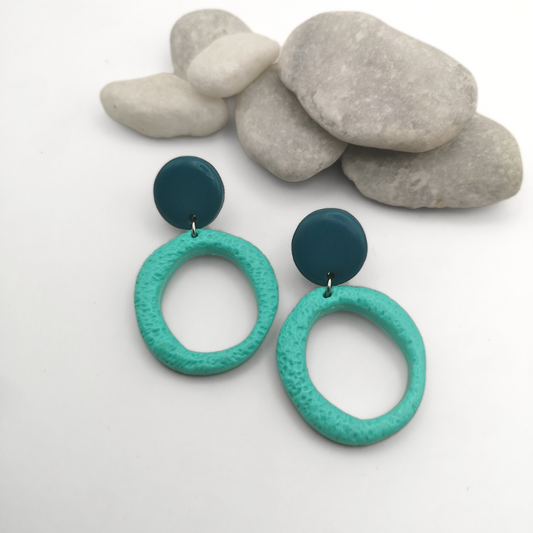 Aqua Polymer Clay Hoop Earrings