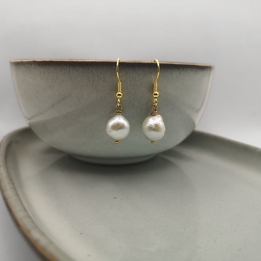  Freshwater Pearl Gold Plated Stainless Steel Drop Earrings