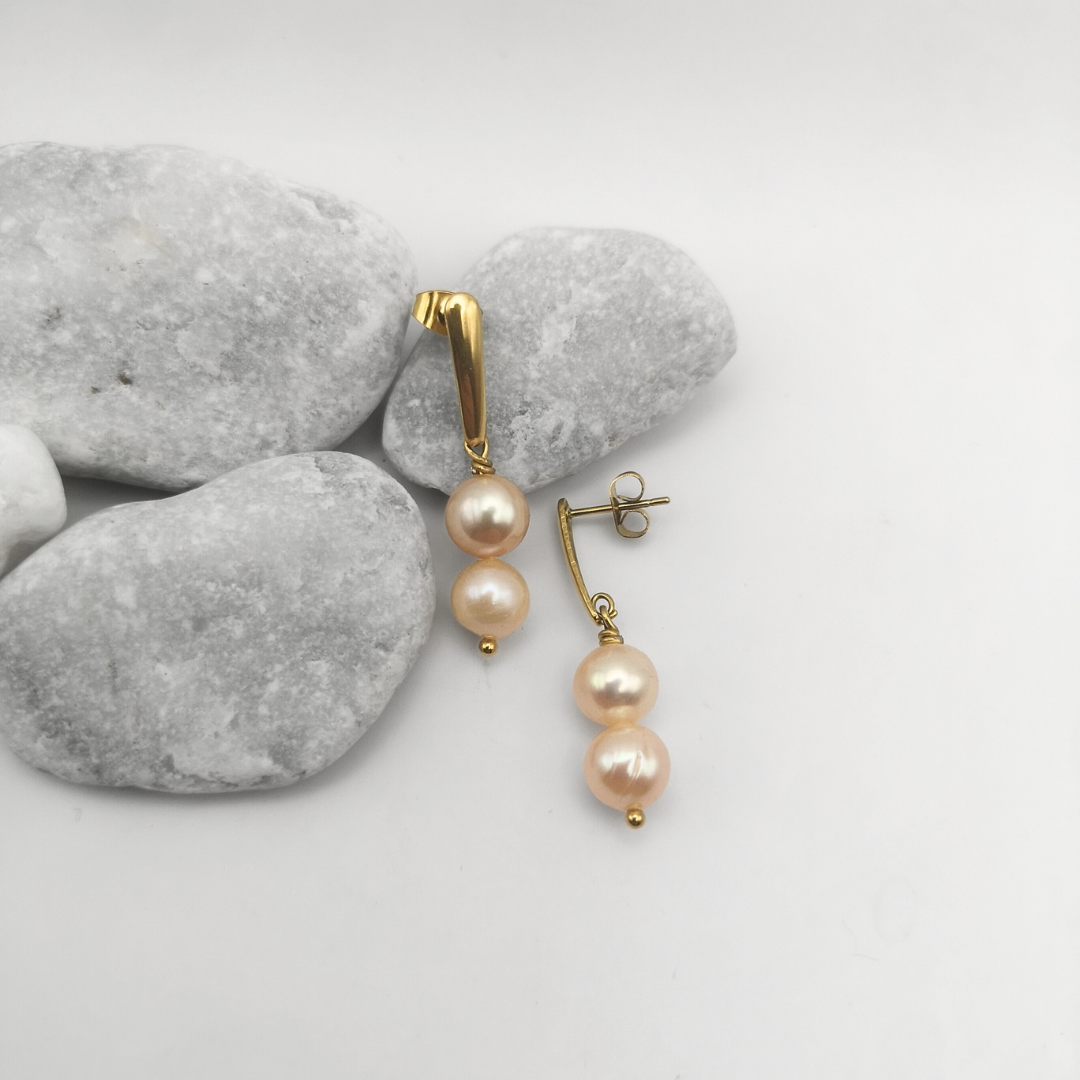 Freshwater Pearl Gold Plated Stainless Steel Drop Earrings - Kiooinsitu