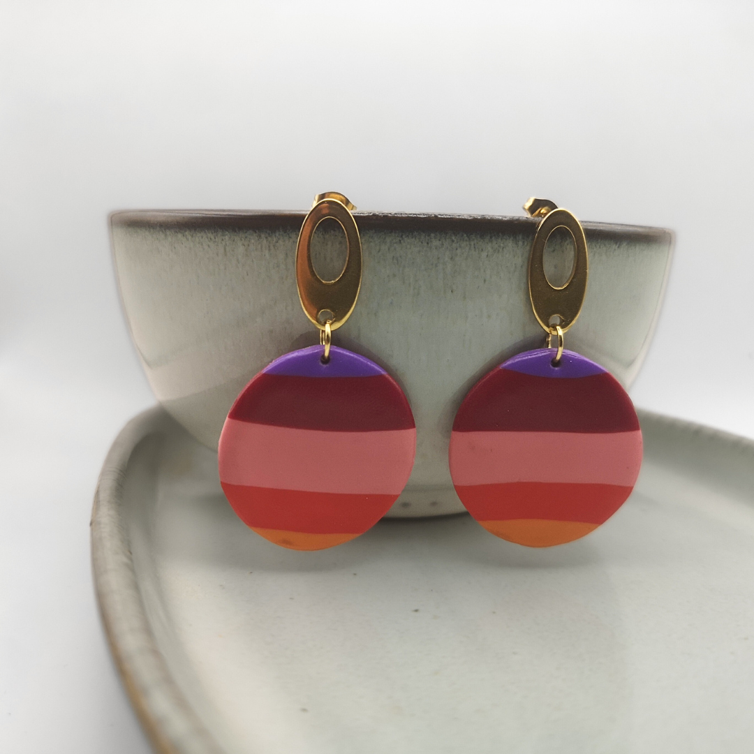 Marina Blaze - Gold-Plated Stainless Steel Polymer Clay Drop Earrings - Kiooinsitu