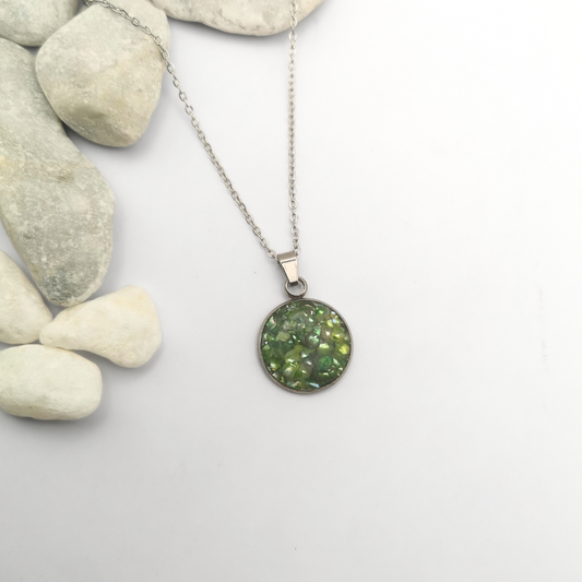 Crushed Green Freshwater Pearl Stainless Steel Necklace