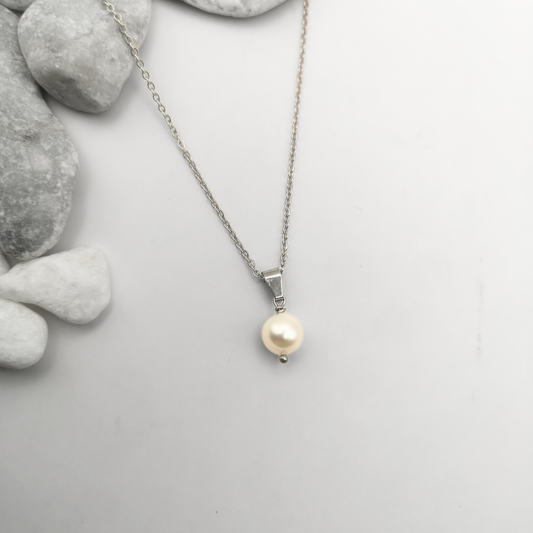White Pearl Pendant Stainless steel Necklace