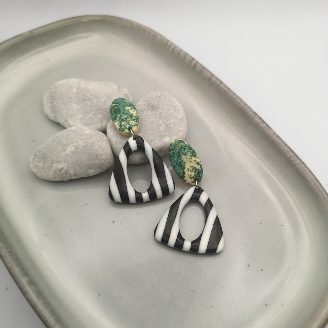 Emerald Safari – Polymer Clay Drop Earrings - Kiooinsitu